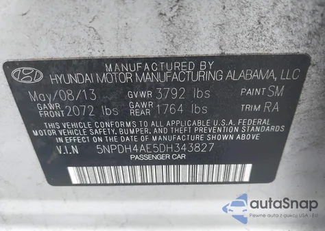 2013 Hyundai Elantra Gls из США, поврежденный, VIN 5NPDH4AE5DH343827